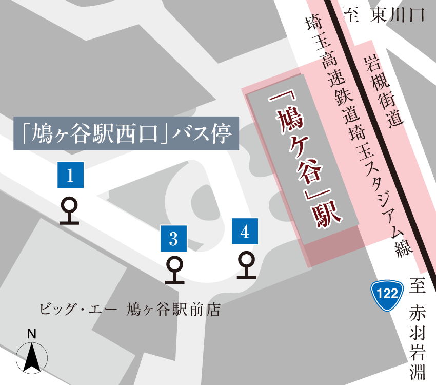 「鳩ヶ谷駅西口」バス停案内図