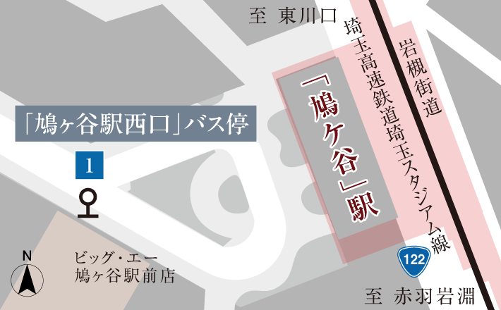 「鳩ヶ谷駅西口」バス停案内図